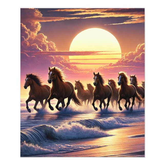 "Wild Horses Racing Against Sunset Horizon Photo Print (Front)