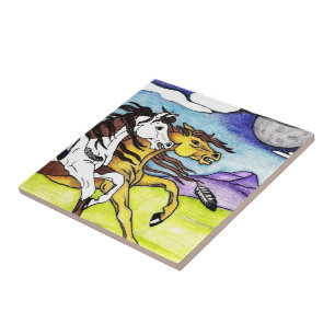 Wild Horses running free tile