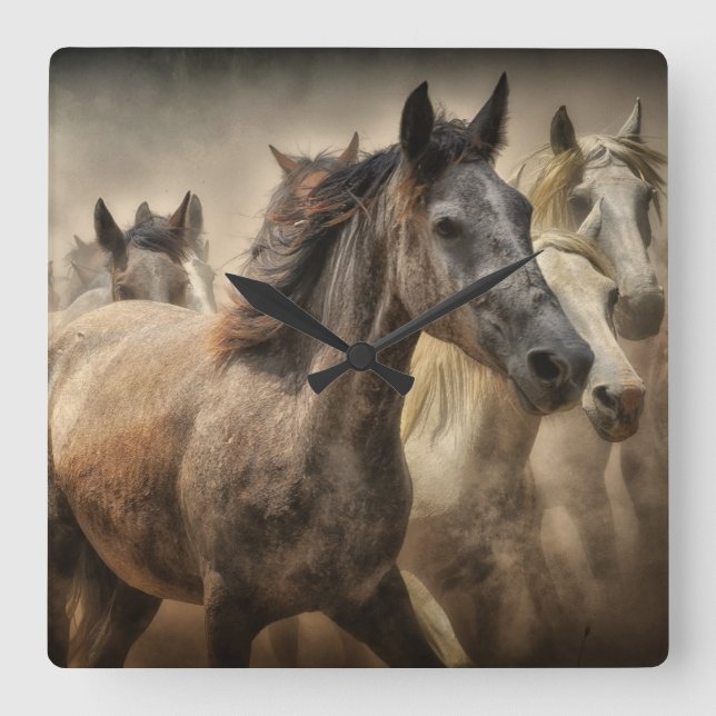 Wild Horses Square Wall Clock (Front)