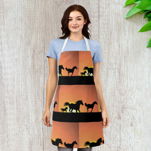 Wild Horses Sunset Silhouette Apron