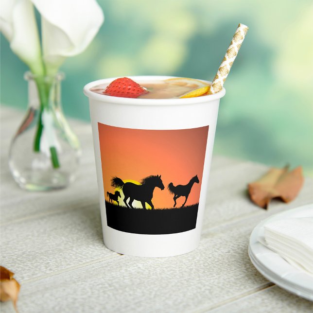 Wild Horses Sunset Silhouette Paper Cups (Creator Uploaded)