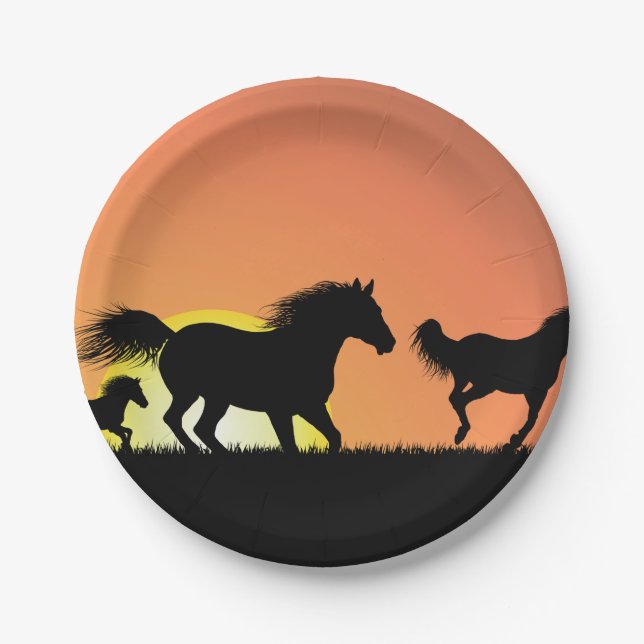 Wild Horses Sunset Silhouette Paper Plate (Front)