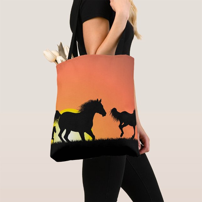 Wild Horses Sunset Silhouette Tote Bag (Creator Uploaded)