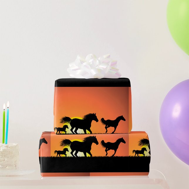 Wild Horses Sunset Silhouette Wrapping Paper (Creator Uploaded)