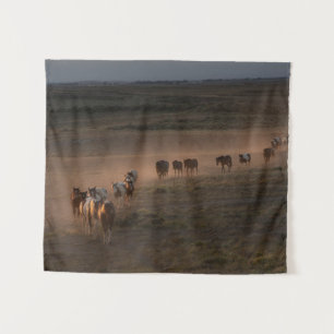 Wild Horses Walking Towards Desert Tapestry