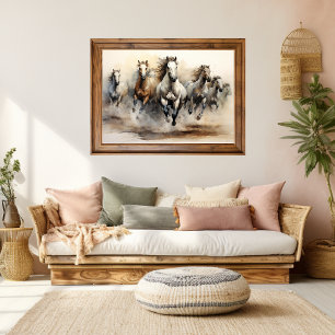 Wild Horses, Watercolor Art Poster