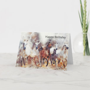 Wild Horses Watercolor Artwork  Birthday Card