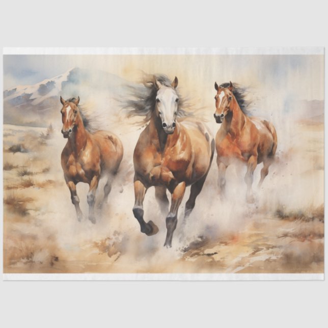 Wild Horses Watercolor Decoupage Tissue Paper (Front)