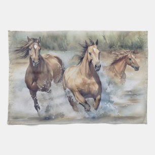 Wild Horses Watercolor Tea Towel