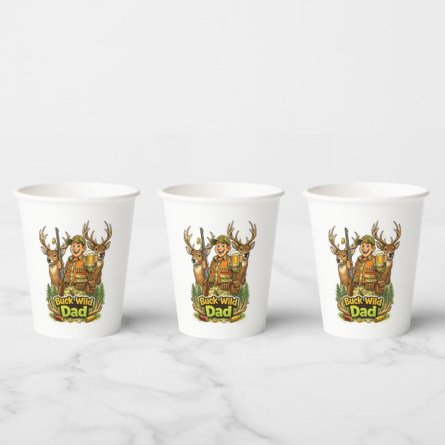 Wild hunting with dad funny hunter gift idea paper cups (Multi)