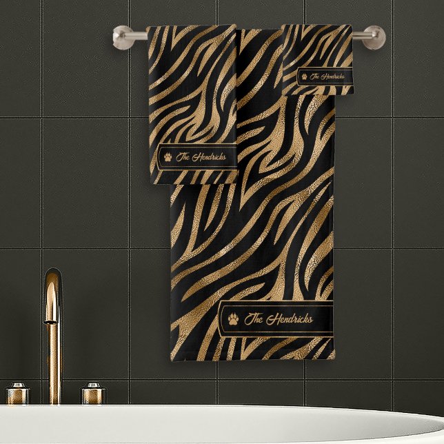 Wild Ideas Black & Gold Zebra ID1160 Bath Towel Set (Creator Uploaded)