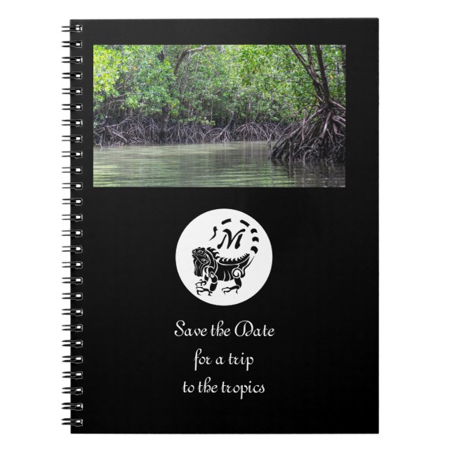 Wild Iguana Silhouette Monogram Photo Notebook (Front)