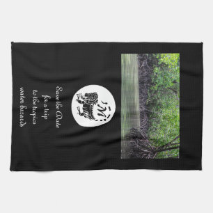 Wild Iguana Silhouette Monogram Photo Tea Towel