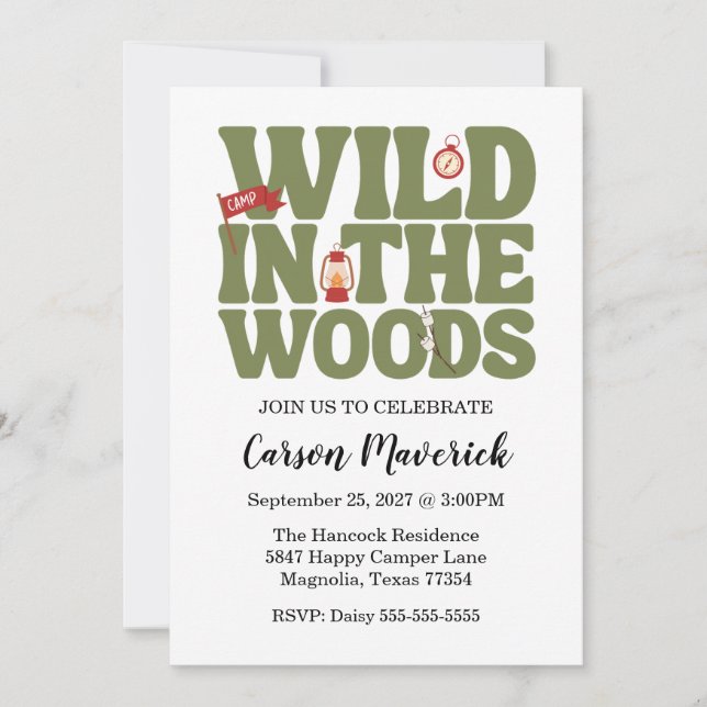 Wild In The Woods Kids Birthday Invitation (Front)
