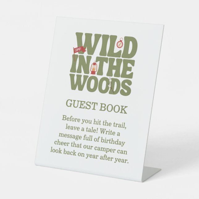 Wild In The Woods Kids Guest Book Birthday Pedestal Sign (Front)