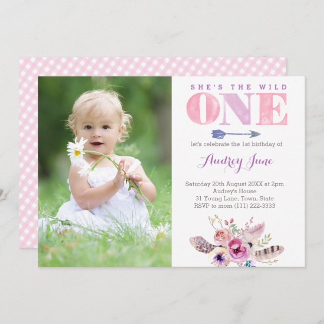 wild invites, the big one, 1st birthday photo card (Front/Back)