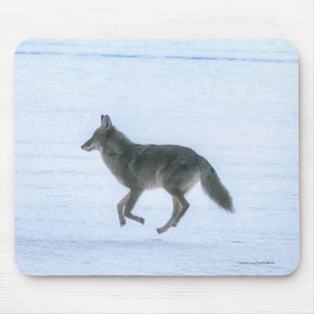 Wild Jackal Coyote Crossing Frozen Lake in Winter Mouse Pad (Front)