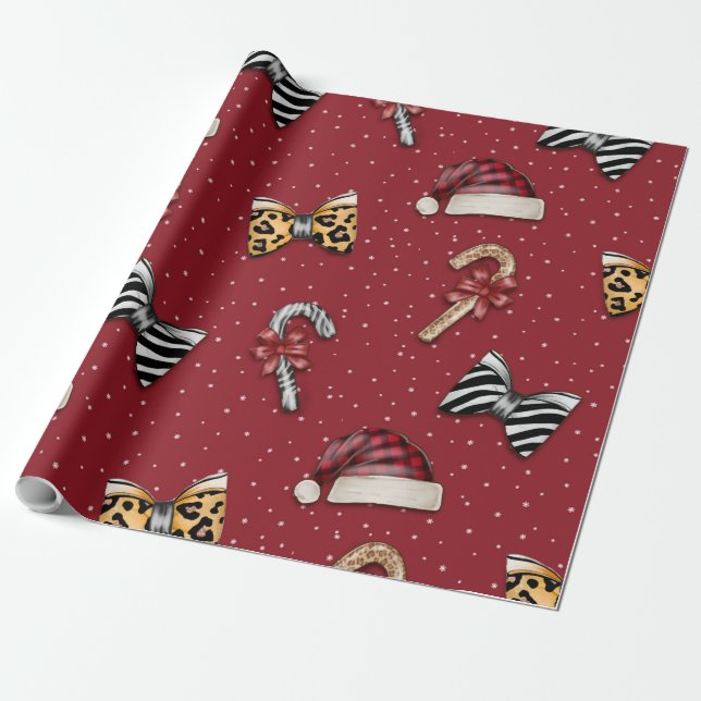Wild & Joyful Leopard Plaid Christmas Wrapping Pap Paper (Unrolled)