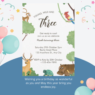 Wild Jungle Animals 3rd Safari Birthday Invitation