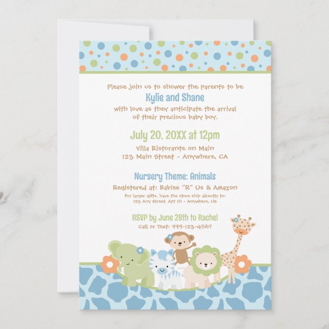 Wild Jungle Animals Baby Boy Shower Invitation (Front)