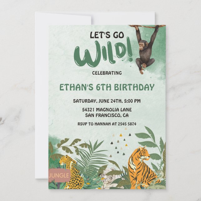 Wild Jungle Animals Birthday Invitation (Front)