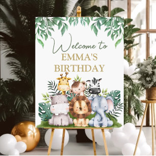 Wild Jungle Animals Birthday Welcome Sign