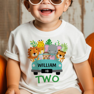 Wild Jungle Animals Boy 2nd Birthday Personalised Baby T-Shirt
