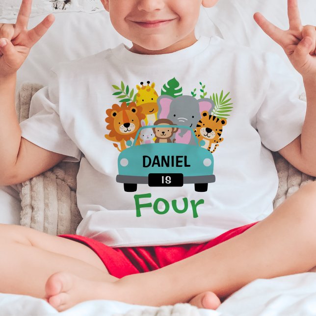Wild Jungle Animals Boy 4th Birthday Personalised Baby T-Shirt (Creator Uploaded)