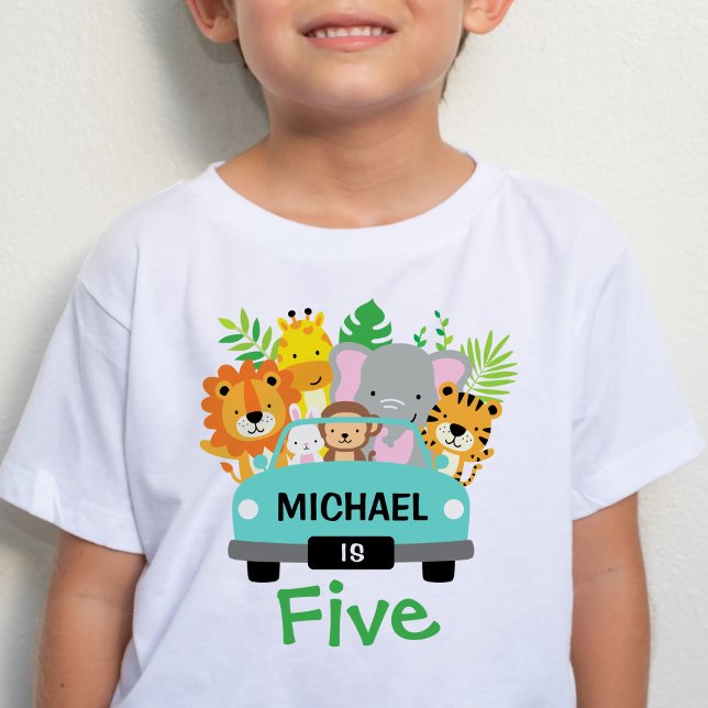 Wild Jungle Animals Boy 5th Birthday Personalised Baby T-Shirt (Creator Uploaded)