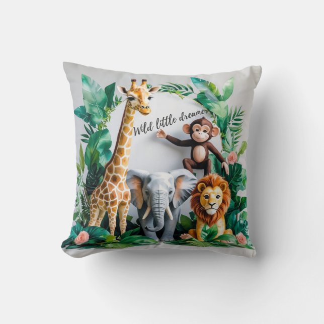 Wild Jungle Animals Pillow – Wild Little Dreamer (Front)