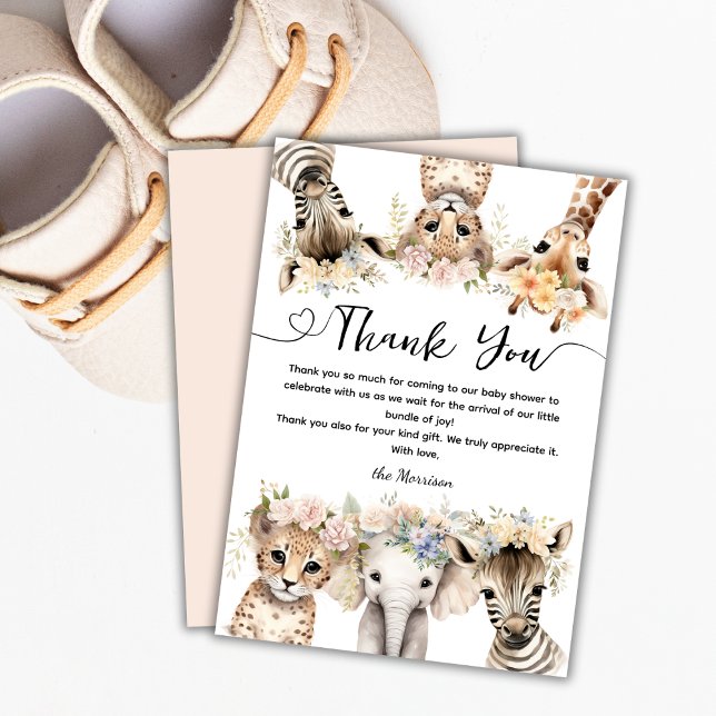 Wild Jungle Animals Safari Baby Shower Girl Thank You Card (Creator Uploaded)