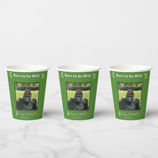 Wild Jungle Gorilla Birthday Design Paper Cups (Multi)