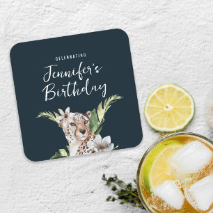 Wild Jungle Leopard Adult Birthday Party Square Paper Coaster