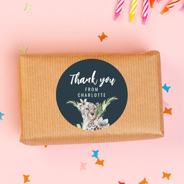 Wild Jungle Leopard Animal    Birthday Thank You Classic Round Sticker (Creator Uploaded)