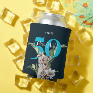 Wild Jungle Leopard Blue 50th Birthday  Can Cooler