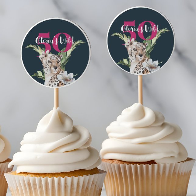 Wild Jungle Leopard Pink 50th Birthday  Classic Round Sticker (Creator Uploaded)