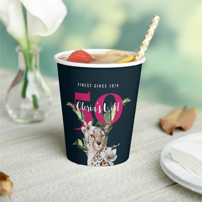 Wild Jungle Leopard Pink 50th Birthday Funny  Paper Cups (Insitu)