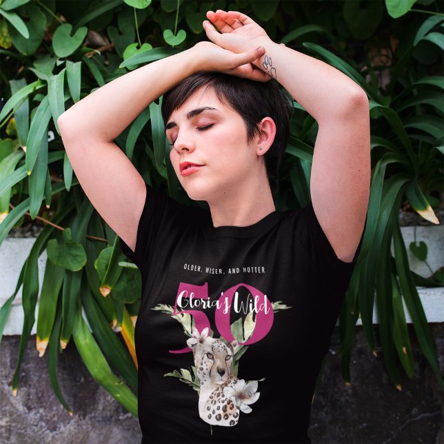 Wild Jungle Leopard Pink 50th Birthday Funny  T-Shirt (Creator Uploaded)