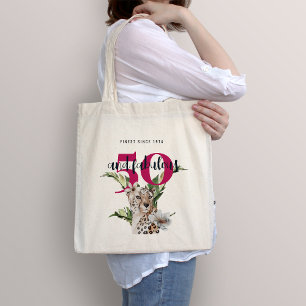 Wild Jungle Leopard Pink 50th Birthday Funny Tote Bag