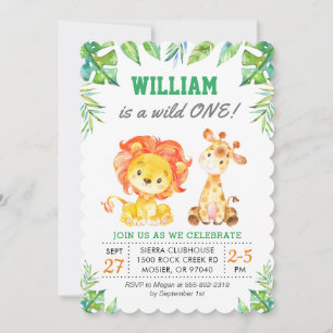 Wild Jungle Safari 1st Boy First Birthday Party Invitation