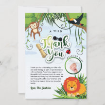 Wild Jungle Safari Animals Baby Shower Thank You