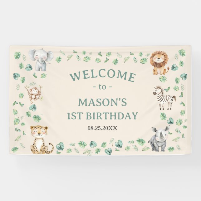 Wild Jungle Safari Animals Birthday Banner (Horizontal)