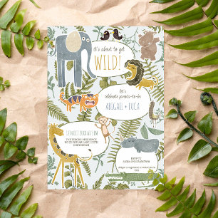 Wild Jungle Safari Animals Botanical Baby Shower Invitation