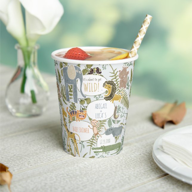 Wild Jungle Safari Animals Botanical Baby Shower Paper Cups (Insitu)