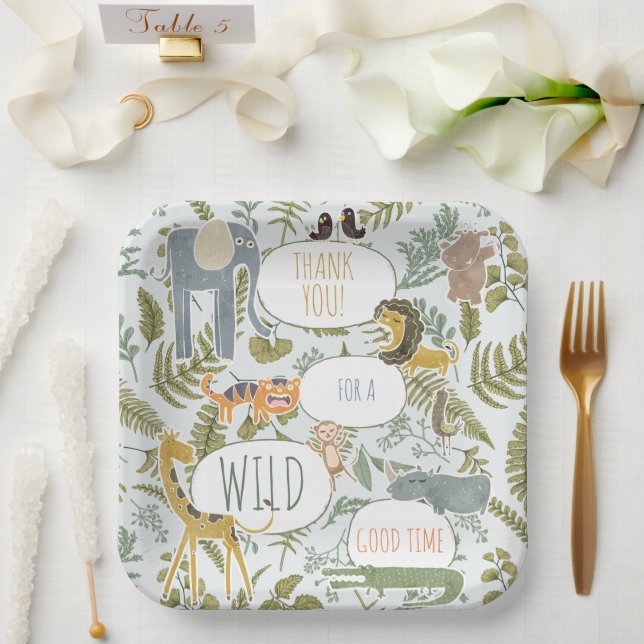 Wild Jungle Safari Animals Botanical Baby Shower Paper Plate (Wedding)