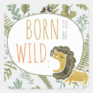 Wild Jungle Safari Animals Botanical Baby Shower Square Sticker