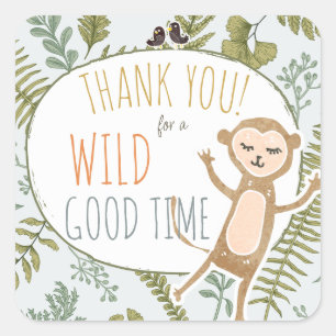 Wild Jungle Safari Animals Botanical Baby Shower Square Sticker