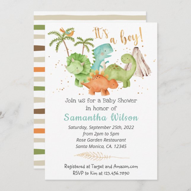 Wild Jurassic Dinosaur Baby Shower Invitation (Front/Back)