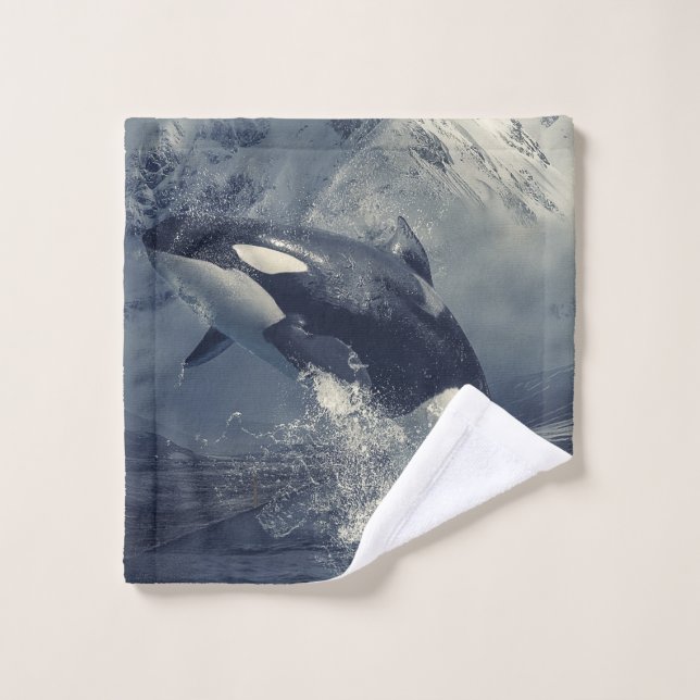 Wild Killer Whale Jumping Bath Towel Set (Wash Cloth)