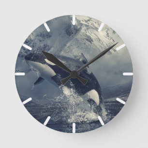 Wild Killer Whale Jumping Round Clock